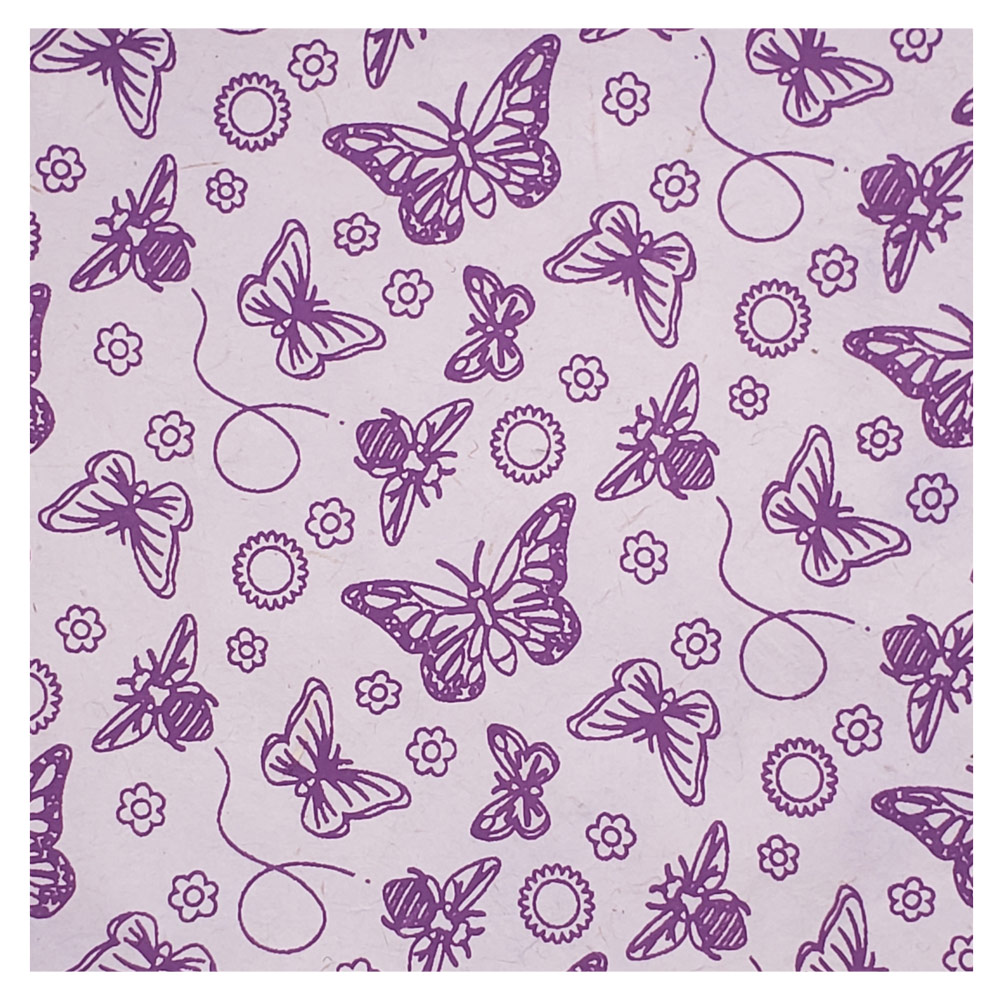 Aitoh Lokta Printed Butterflies Paper 19.5"x29.5" Purple/Lavender