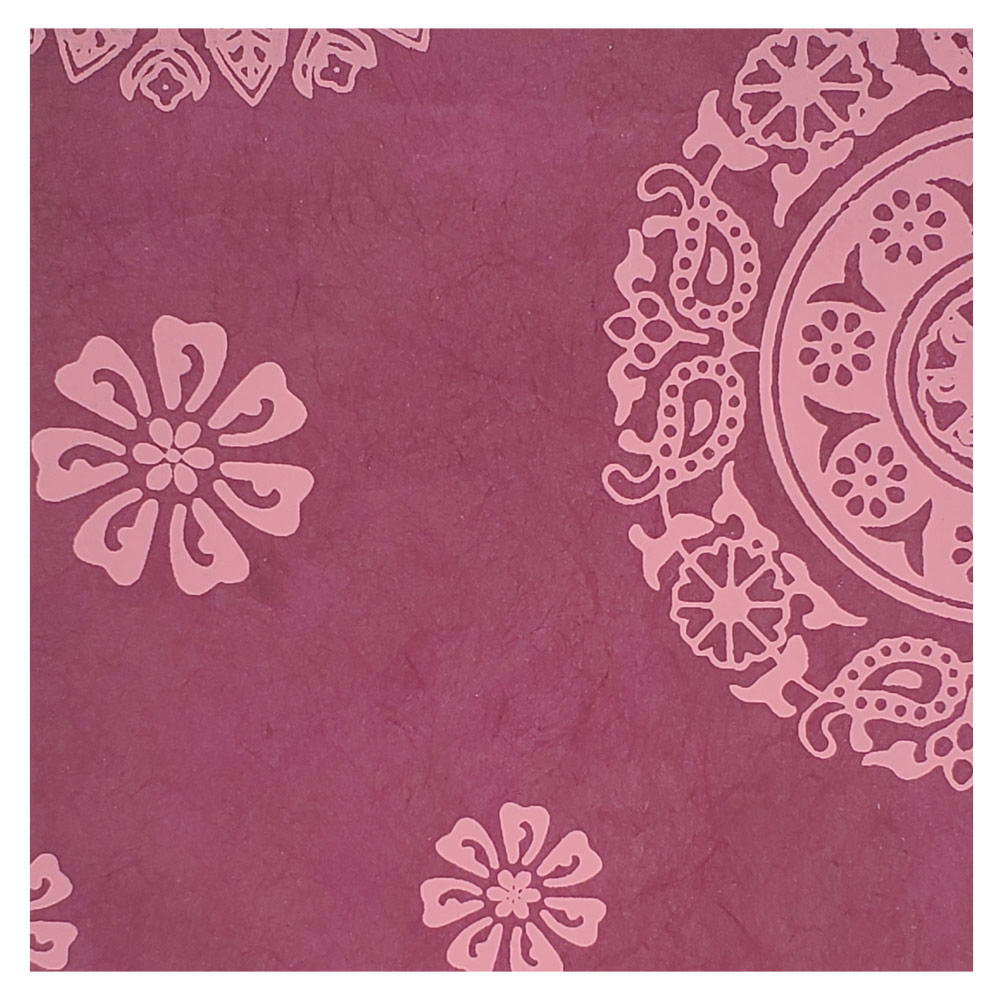 Aitoh Lokta Printed Mandala Paper 19.5"x29.5" Pink/Maroon