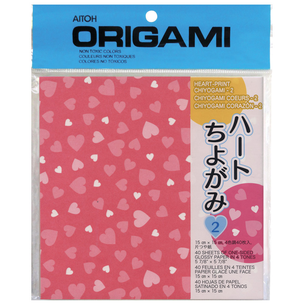 Aitoh Chiyogami Origami Paper 40 Sheets 5-7/8"x5-7/8" 40 Sheet Heart-Print