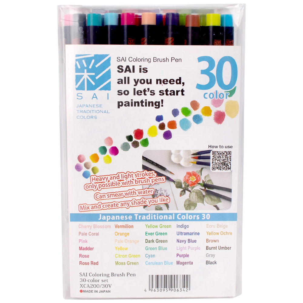 Akashiya SAI Coloring Brush Pen 30 Set Assorted