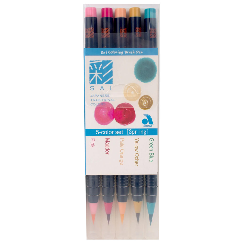 Akashiya SAI Coloring Brush Pen 5 Set Spring