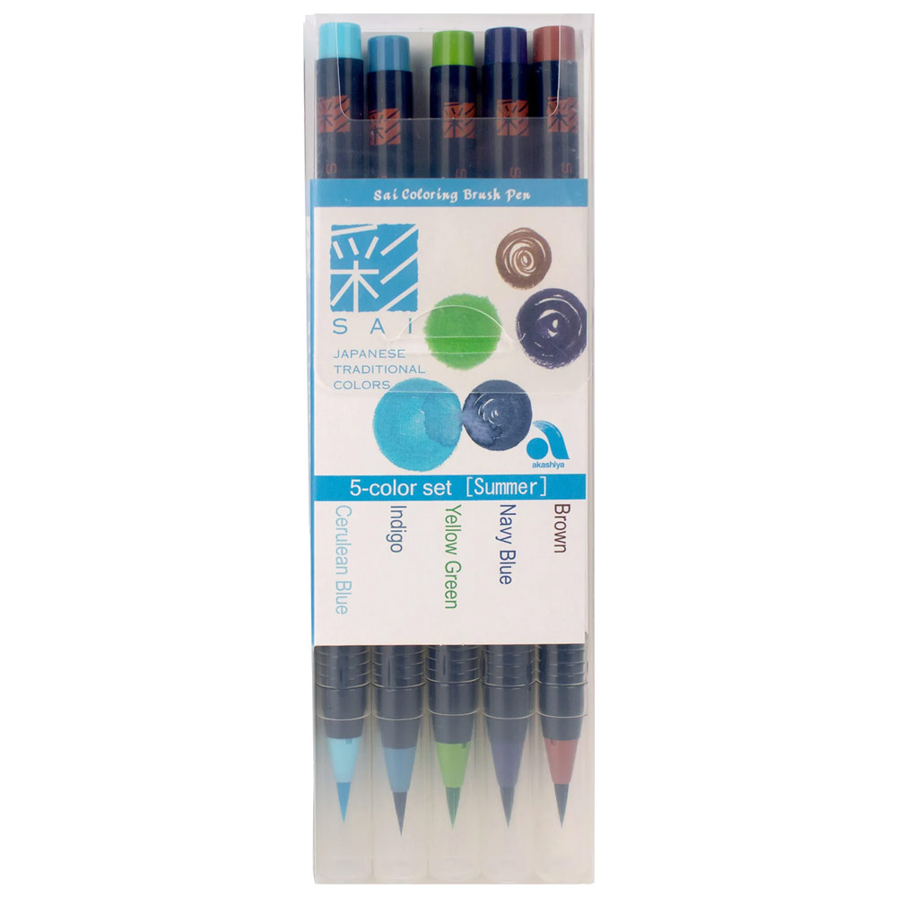 Akashiya SAI Coloring Brush Pen 5 Set Summer