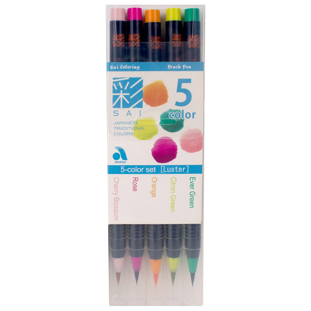 Akashiya SAI Coloring Brush Pen 5 Set Luster