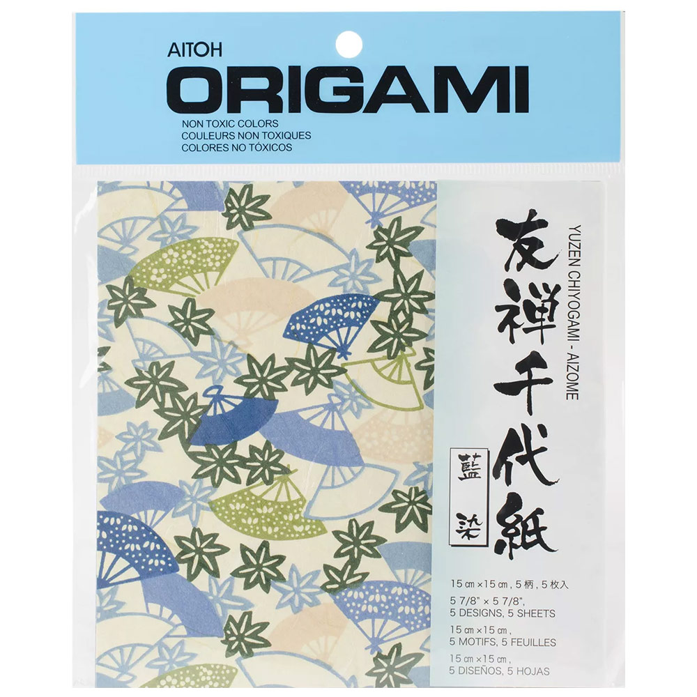 Yuzen Chiyogami Aizome Origami (5 Sheets)