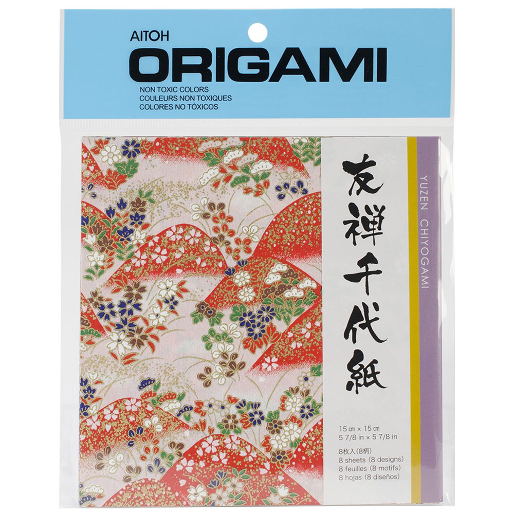 Aitoh Yuzen Chiyogami Paper 8 Sheets 6"x6" Metallic Flowers