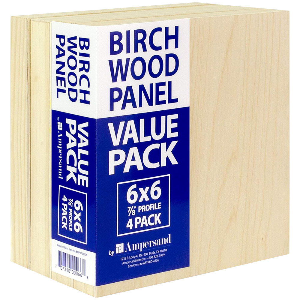 Ampersand Value Pack Birch Wood Panel 7/8" Profile 4 Pack 6"x6"