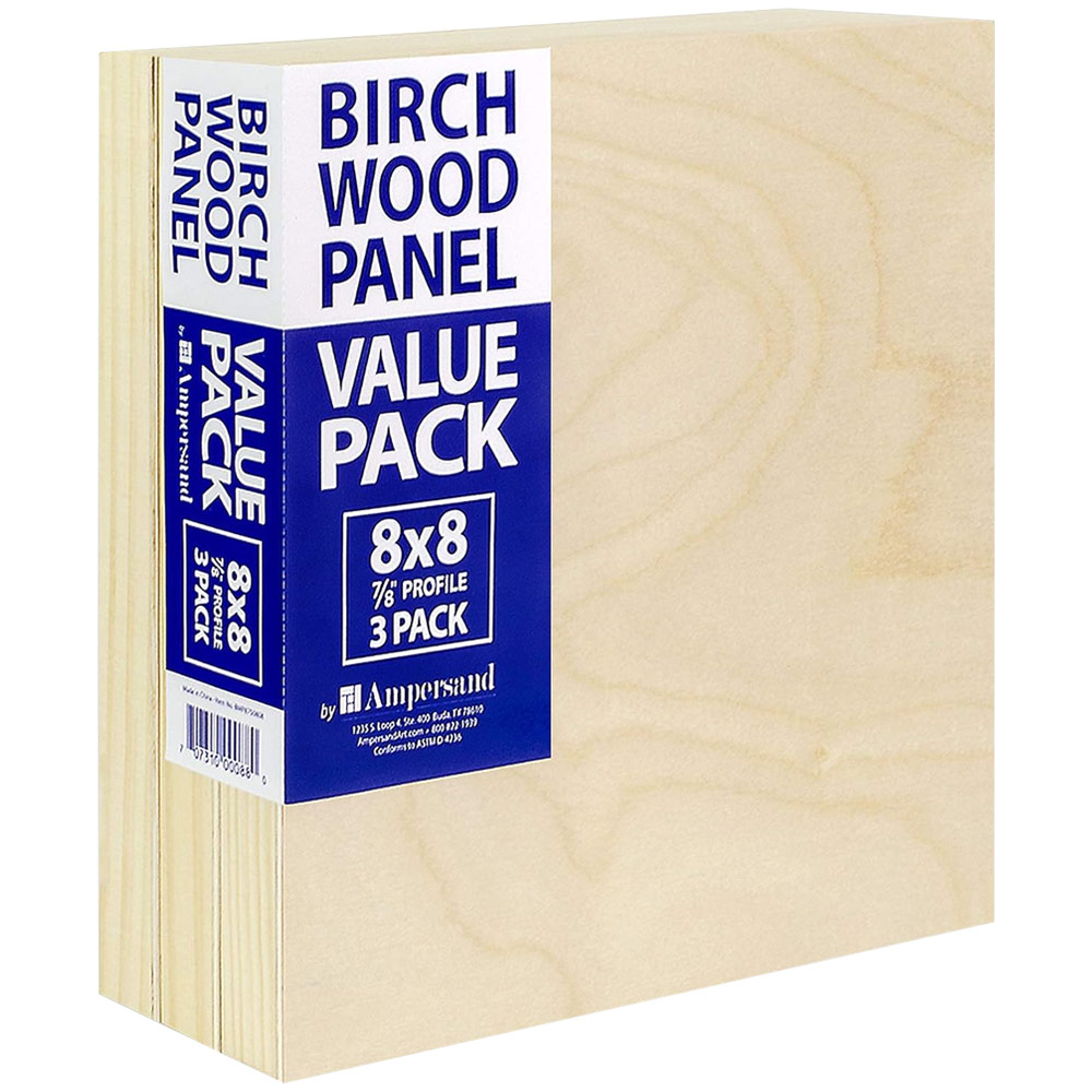 Ampersand Value Pack Birch Wood Panel 7/8" Profile 3 Pack 8"x8"