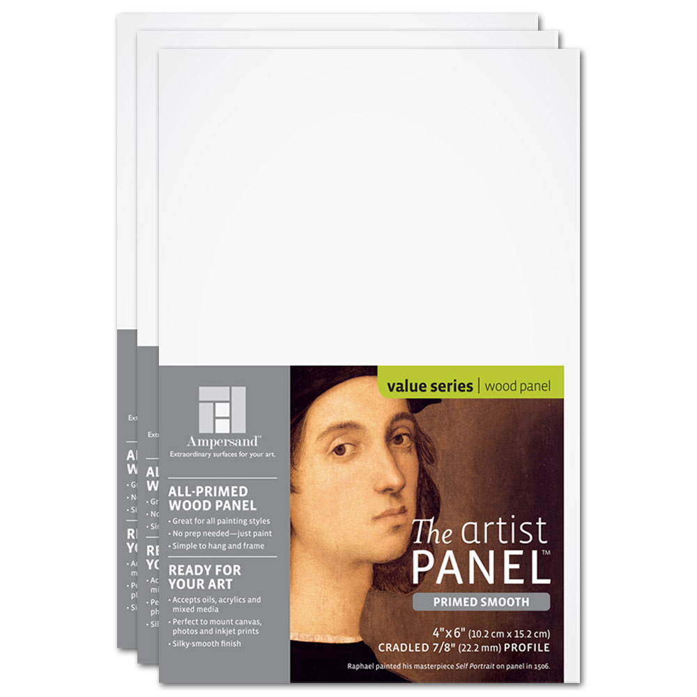 Ampersand Primed Smooth Artist Panel 7/8" Cradled 3 Pack 4"x6"
