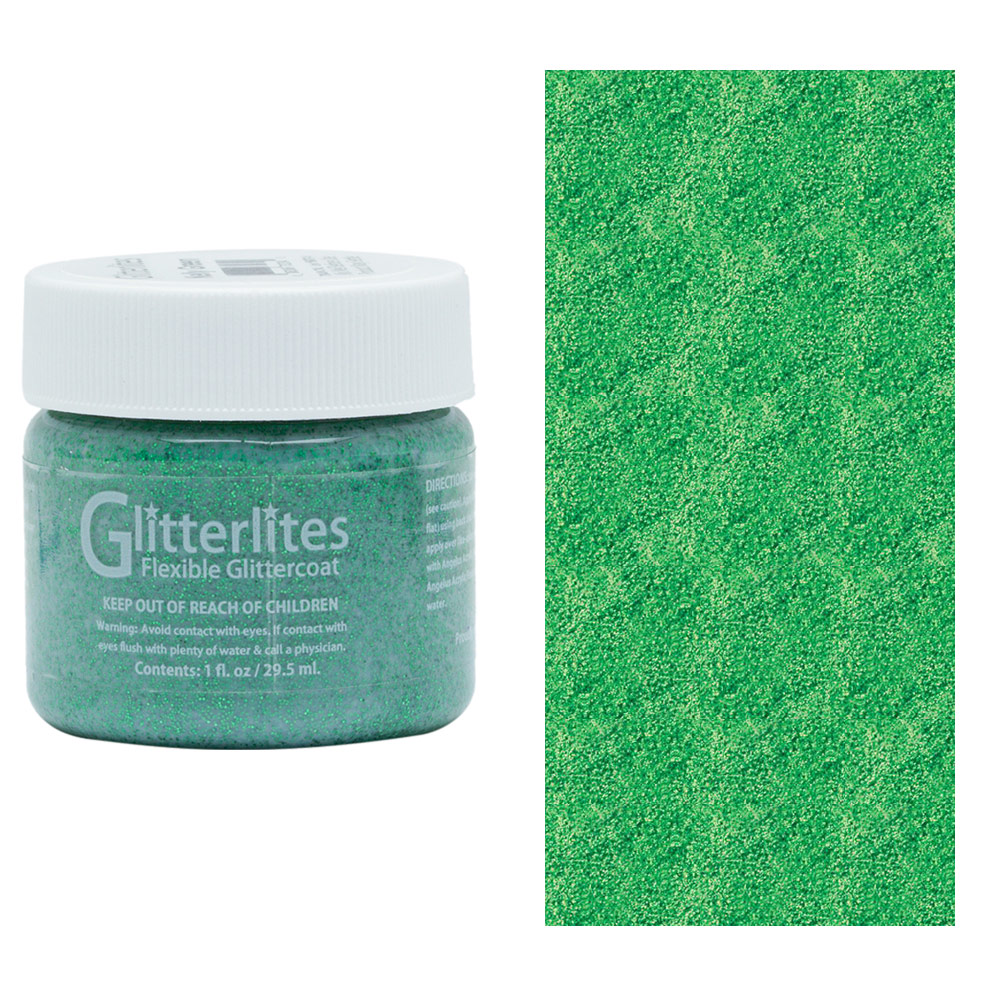 Angelus Glitterlites Flexible Glittercoat Paint 1oz Kelly Green