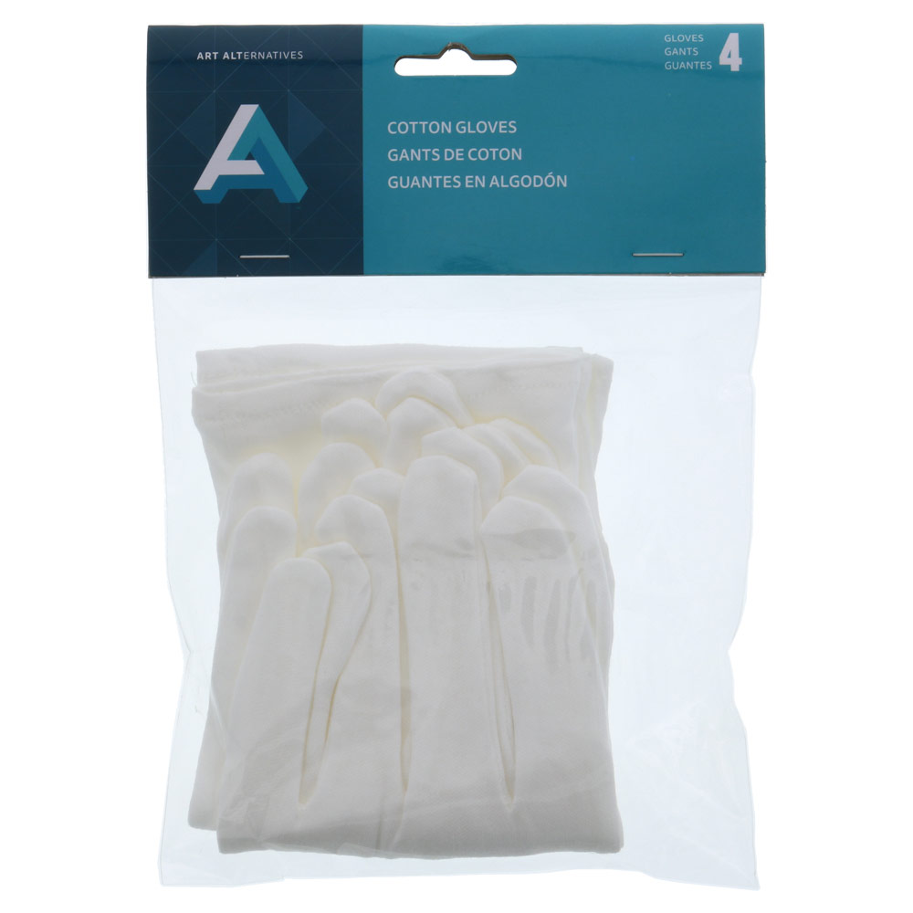 Art Alternatives Soft White Cotton Gloves 4 Pack White