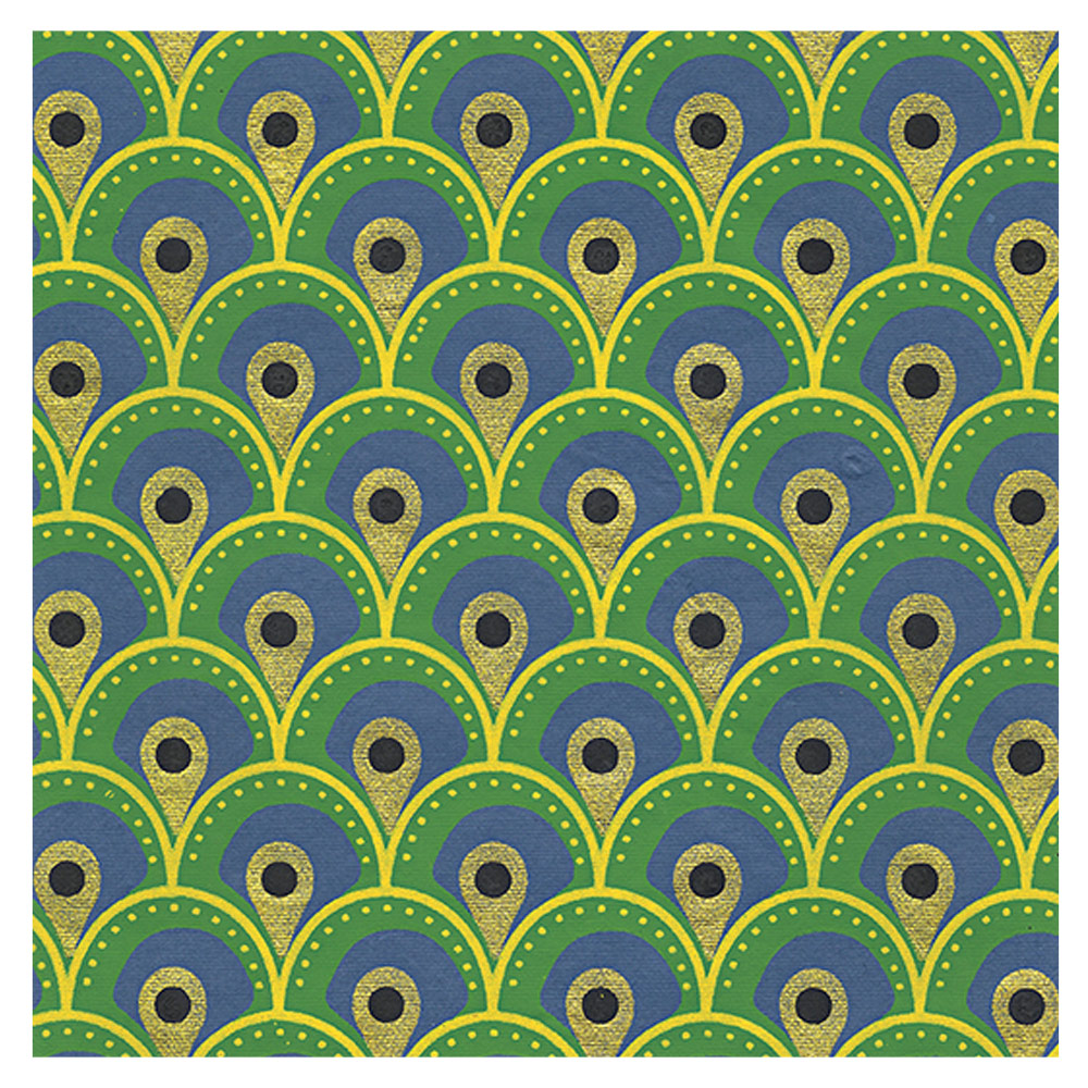 Black Ink Indian Mermaid Scales Paper 22"x30" Blue/Green/Yellow/Gold/Black