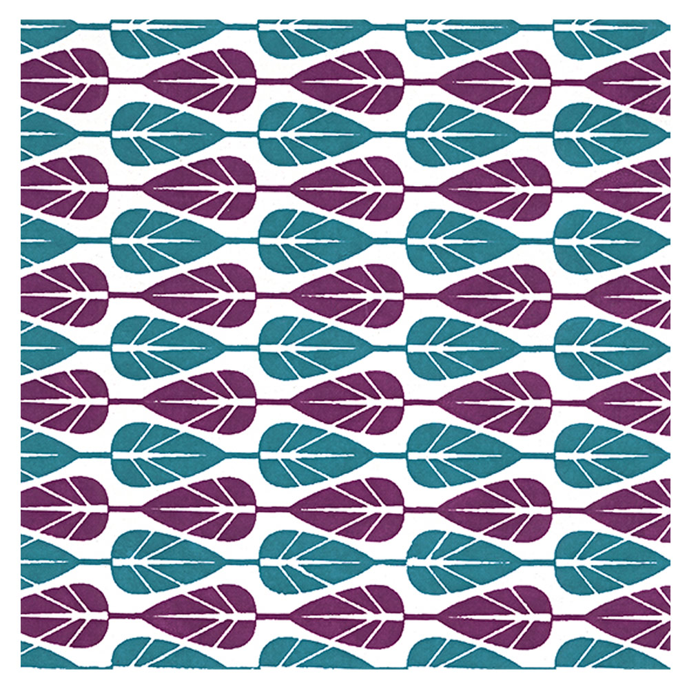 Black Ink Indian Paddle Leaf Paper 22"x30" Purple/Teal on White