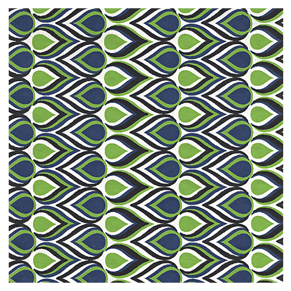 Black Ink Indian Teardrops Paper 22"x30" Lime/Blue/Black on White