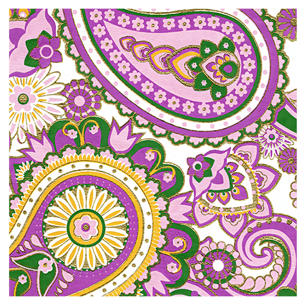 Black Ink Indian Paisley Palooza Paper 22"x30" Lvndr/Pnk/Gld/Grn/Ornge
