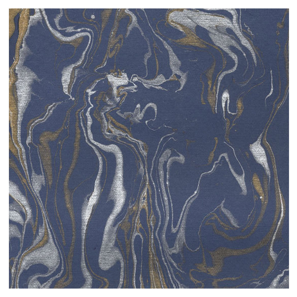 Black Ink Indian Marbled Exotic Paper 22"x30" Gold/Silver/Blue