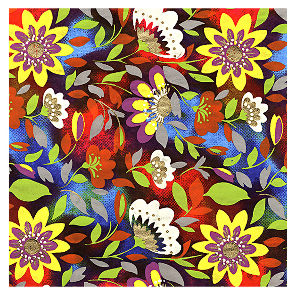 Black Ink Indian Rainbow Dot Flower Fiesta Paper 22"x30" Multicolor