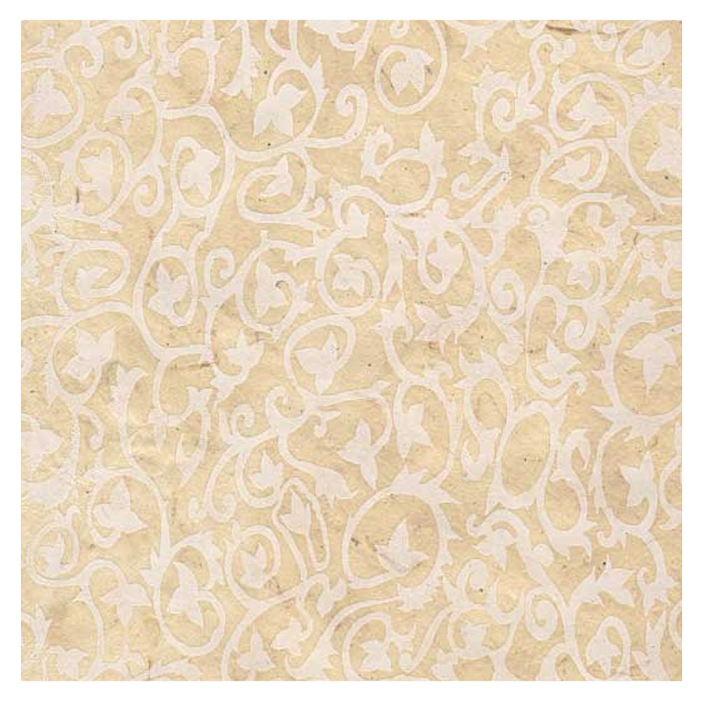 Black Ink Flower Design Lokta Paper 20"x30" White