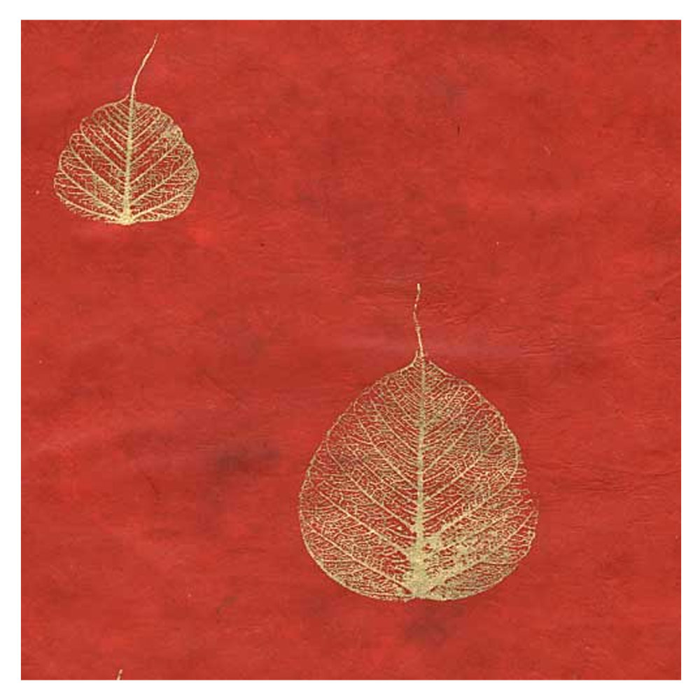 Black Ink Gold Bodhi Leaves Lokta Paper 20"x30" Red