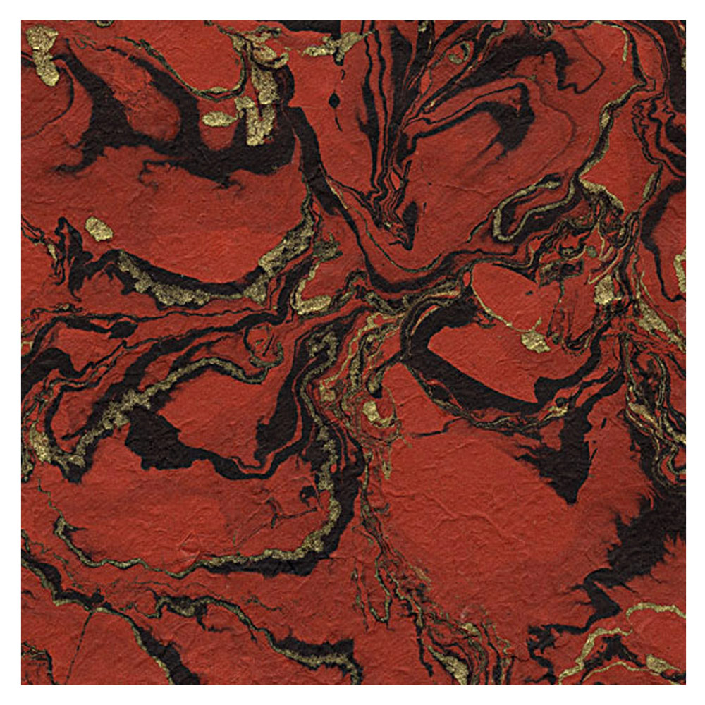 Black Ink Marbled Lokta Paper 20"x30" Gold/Black On Red