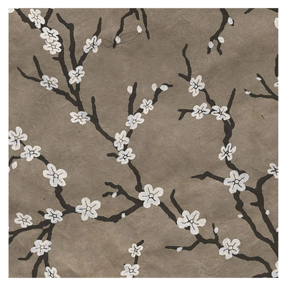 Black Ink Screentprinted Cherry Blossom Lokta 19.75"x30" Taupe