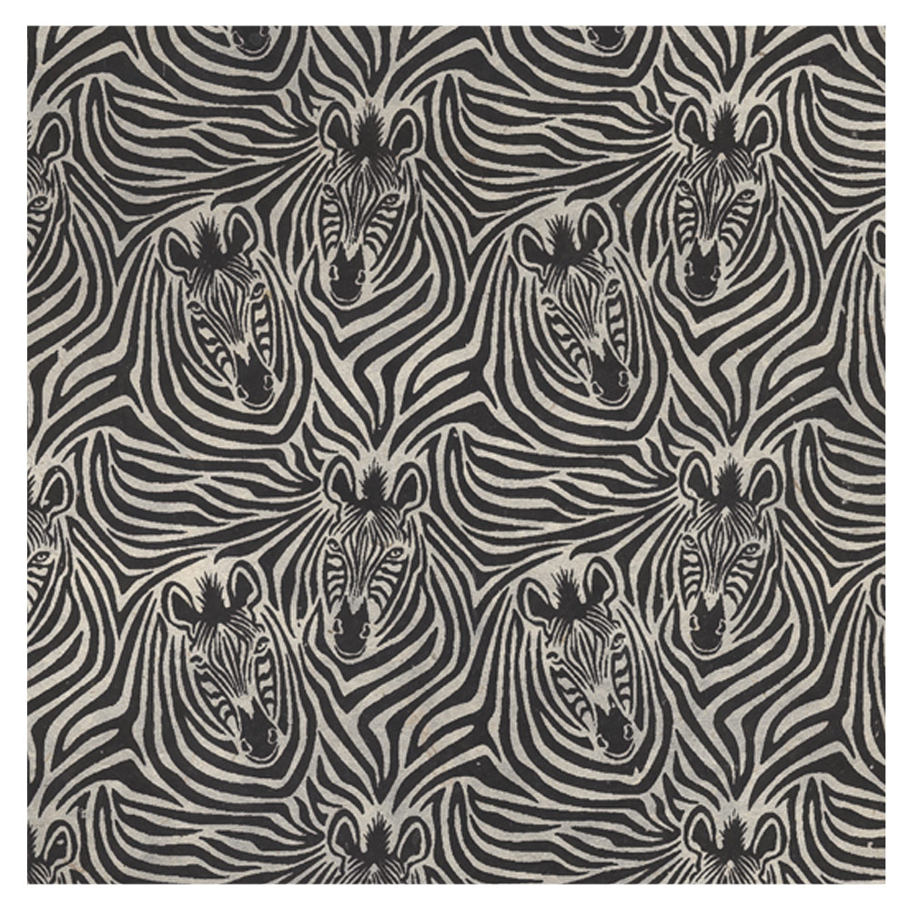 Black Ink Screeprinted Zebra Stampede Lokta Paper 20"x30" Black/White