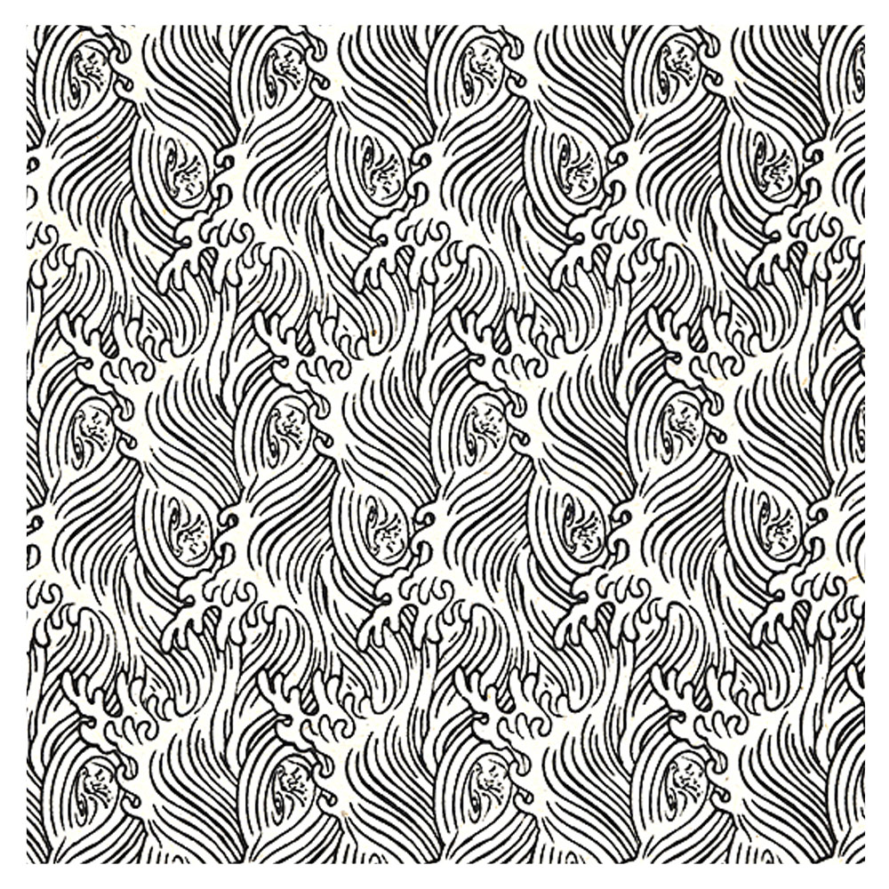 Black Ink Screenprinted Rolling Tide Lokta Paper 19"x29" Black on Natural
