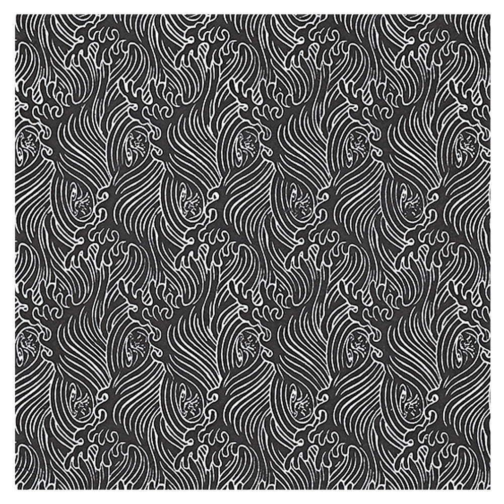 Black Ink Screenprinted Rolling Tide Lokta Paper 19"x29" White On Black