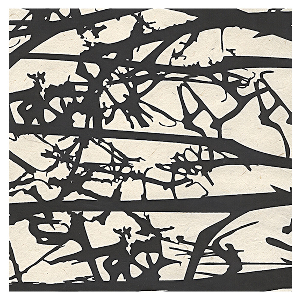 Black Ink Screenprinted Bare Birch Lokta Paper 20"x30" Black On Natural