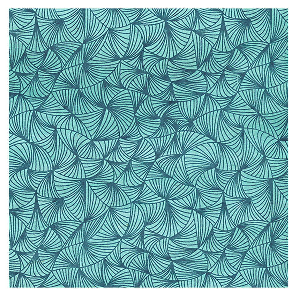 Black Ink Screenprinted Twister Lokta Paper 22"x30" Teal/Aqua