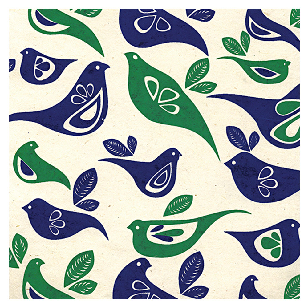 Black Ink Screenprinted Partridge Lokta Paper 20"x30" Green/Blue