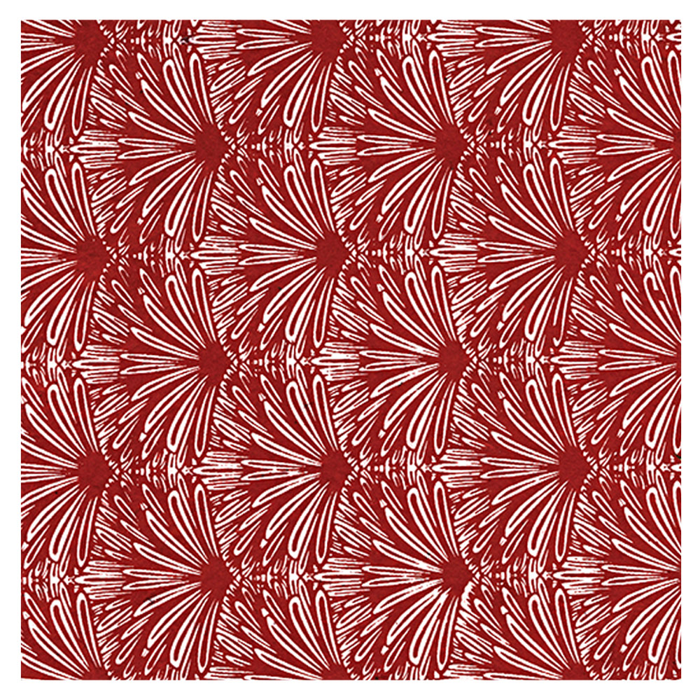 Black Ink Screenprinted Feather Dusters Lokta Paper 22"x30" White on Red