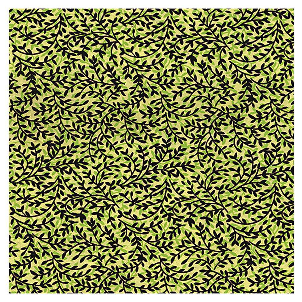 Black Ink Screenprinted Mini Willow Vines Lokta Paper 20"x30" Black/Lime