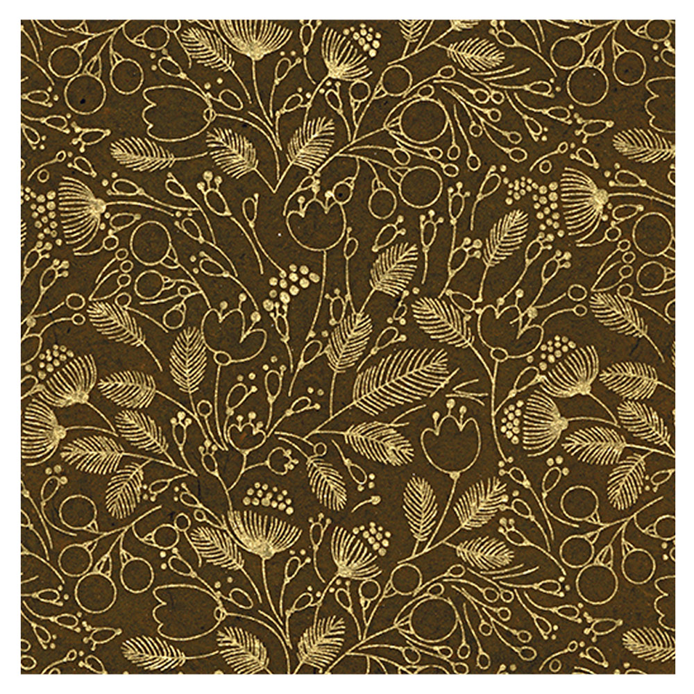 Black Ink Screenprinted Floral Berry Lokta Paper 20"x30" Espresso/Gold