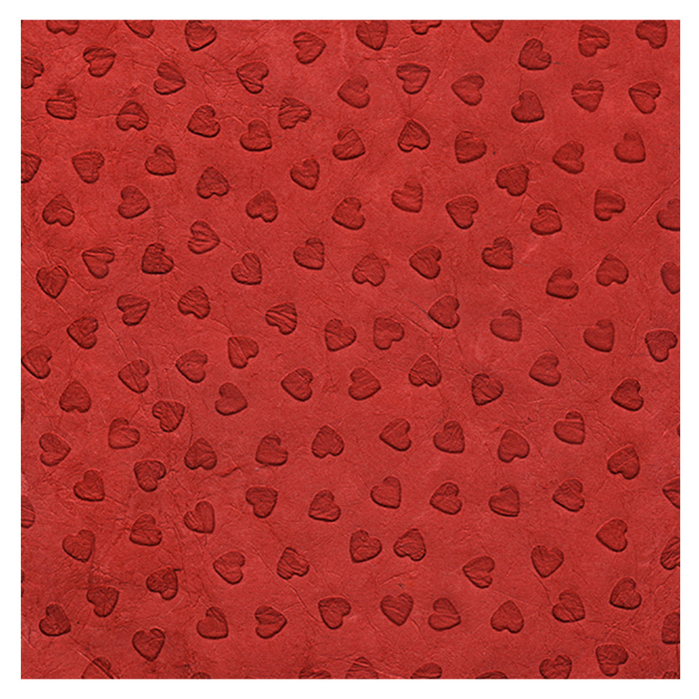 Black Ink Screenprinted Embossed Hearts Lokta Paper 19"x29" Red