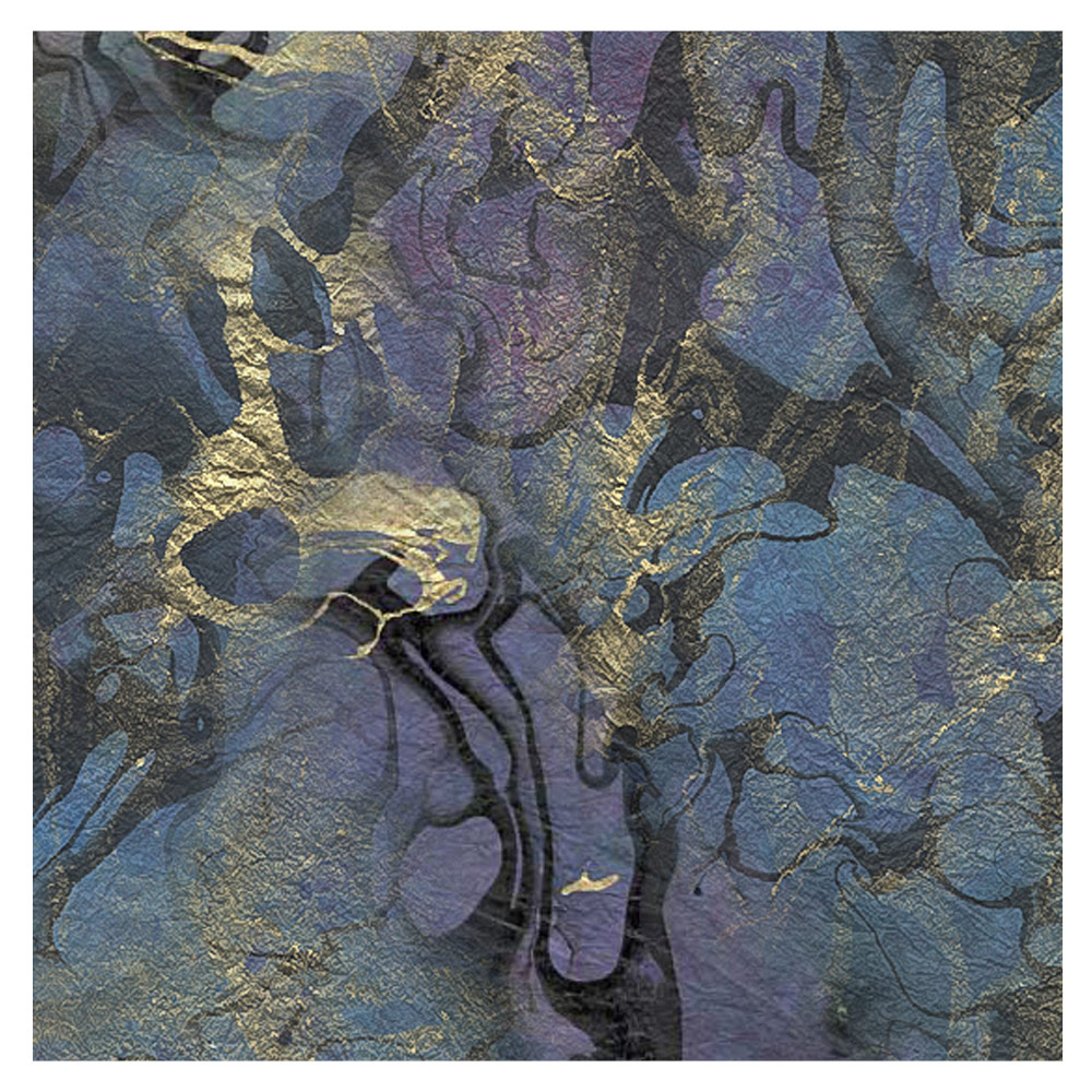Black Ink Marbled Tsunami Momi Paper 24"x36" Blue/Green/Purple/Black/Gold