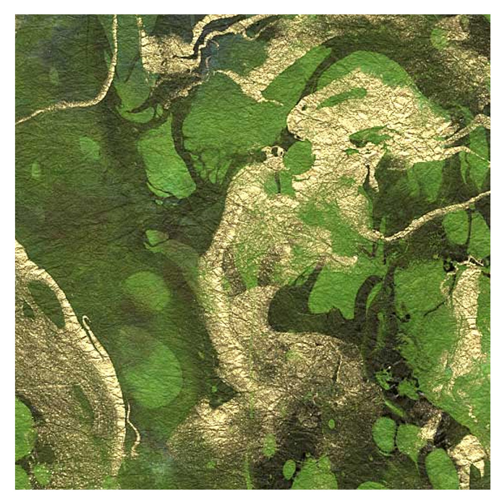 Black Ink Marbled Forest Momi Paper 24"x36" Green/Olive/Blue/Gold
