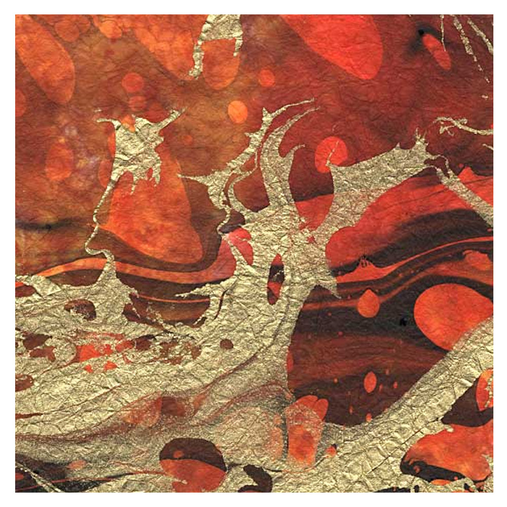 Black Ink Marbled Volcano Momi Paper 24"x36" Red/Orange/Black/Gold