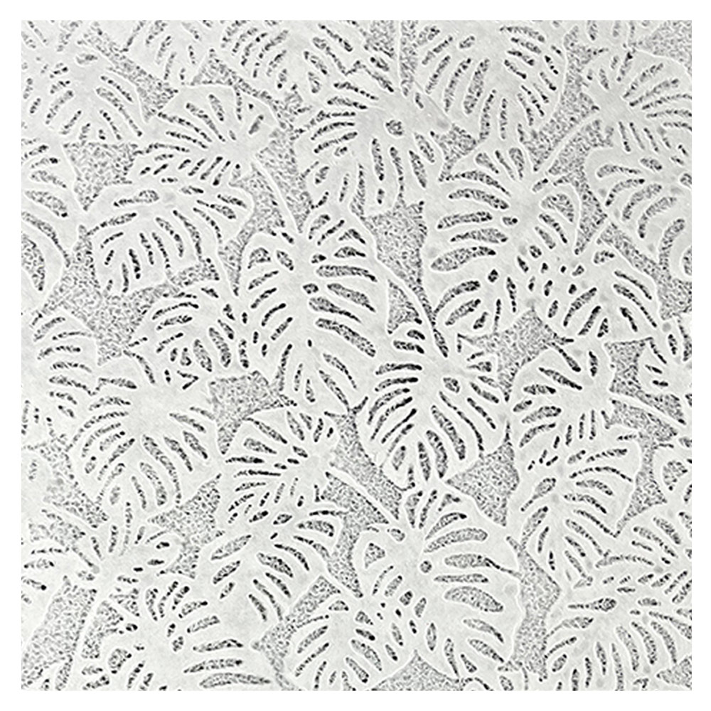 Black Ink Lace Patterned Monstera Leaves Mulberry Paper 25"x37" White