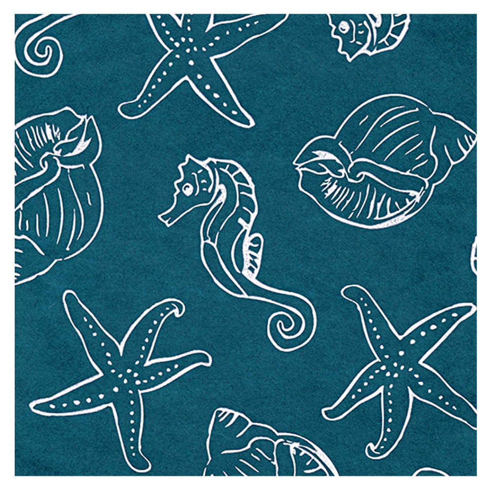 Black Ink Screenprinted By The Sea Mulberry Paper 25"x37" White/Ocean