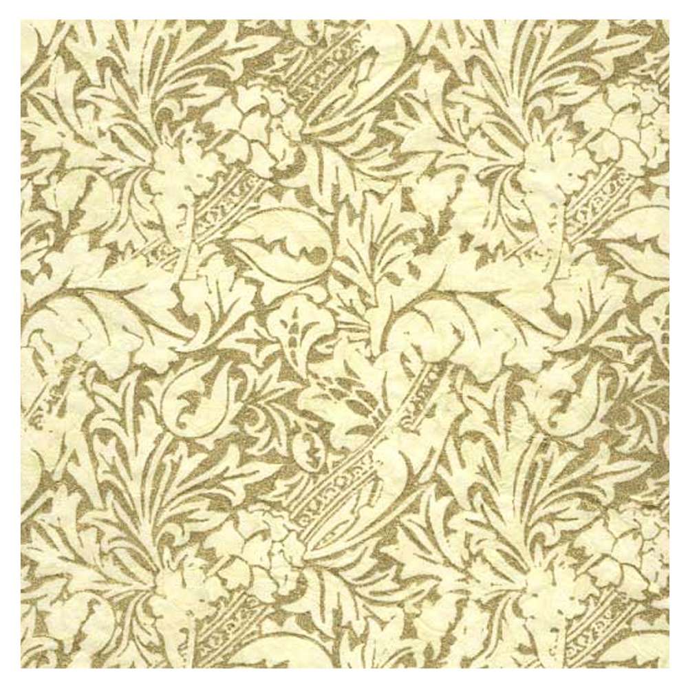 Black Ink Screenprinted Ribbon & Leaves Unryu Paper 25"x37" Gold/Cream