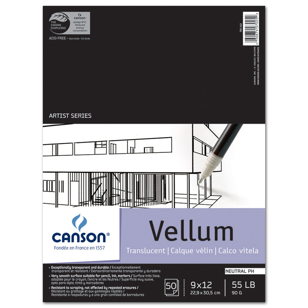 Canson Vidalon Artist Series Vellum 55lb Pad 50 Sheets 9"x12" Transluscent