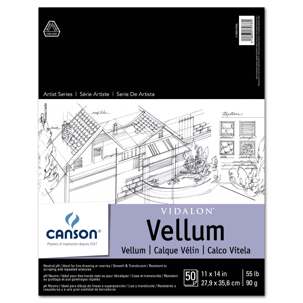 Canson Artist Series Vidalon Vellum 55lb Pad 50 Sheets 11"x14" Transluscent