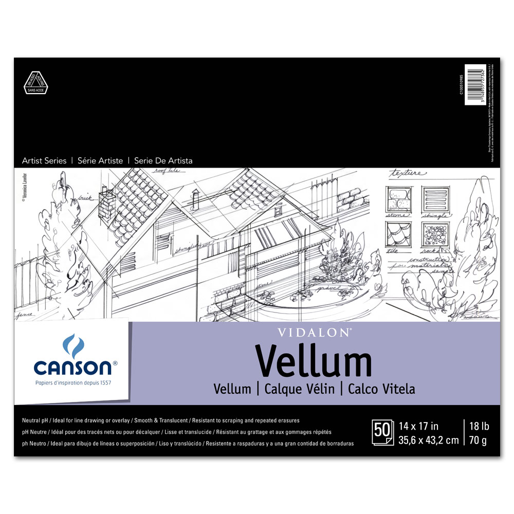 Canson Artist Series Vidalon Vellum 55lb Pad 50 Sheets 14"x17" Transluscent