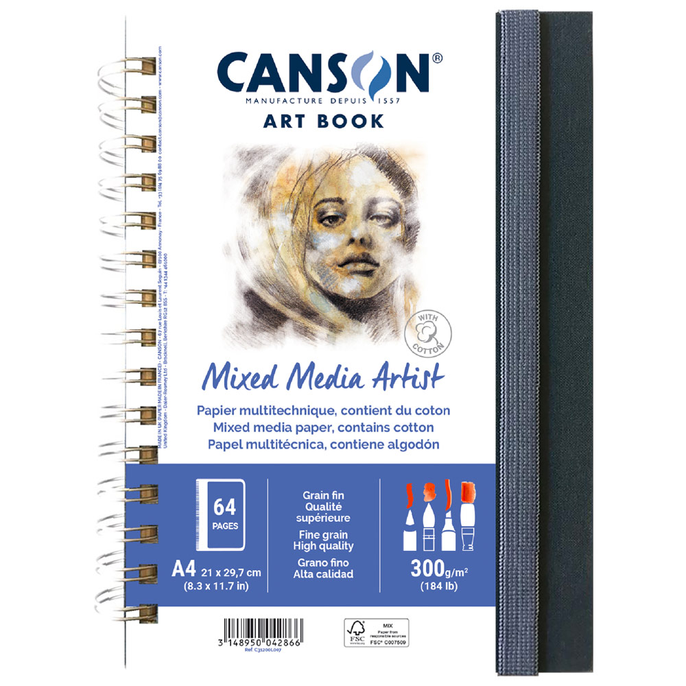 Canson Art Book A4 Mixed Media Artist 184lb 56 Sheets 8.3"x11.7"