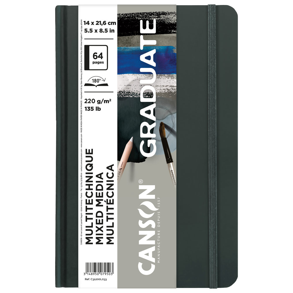 Canson Graduate Mixed Media Book 135lb 64 Sheets 5.5"x8.5" Grey