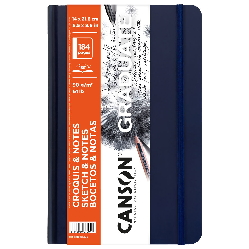 Canson Graduate Sketch & Notes Hard Book 61lb 184 Sheets 5.5"x8.5" Dk Blue