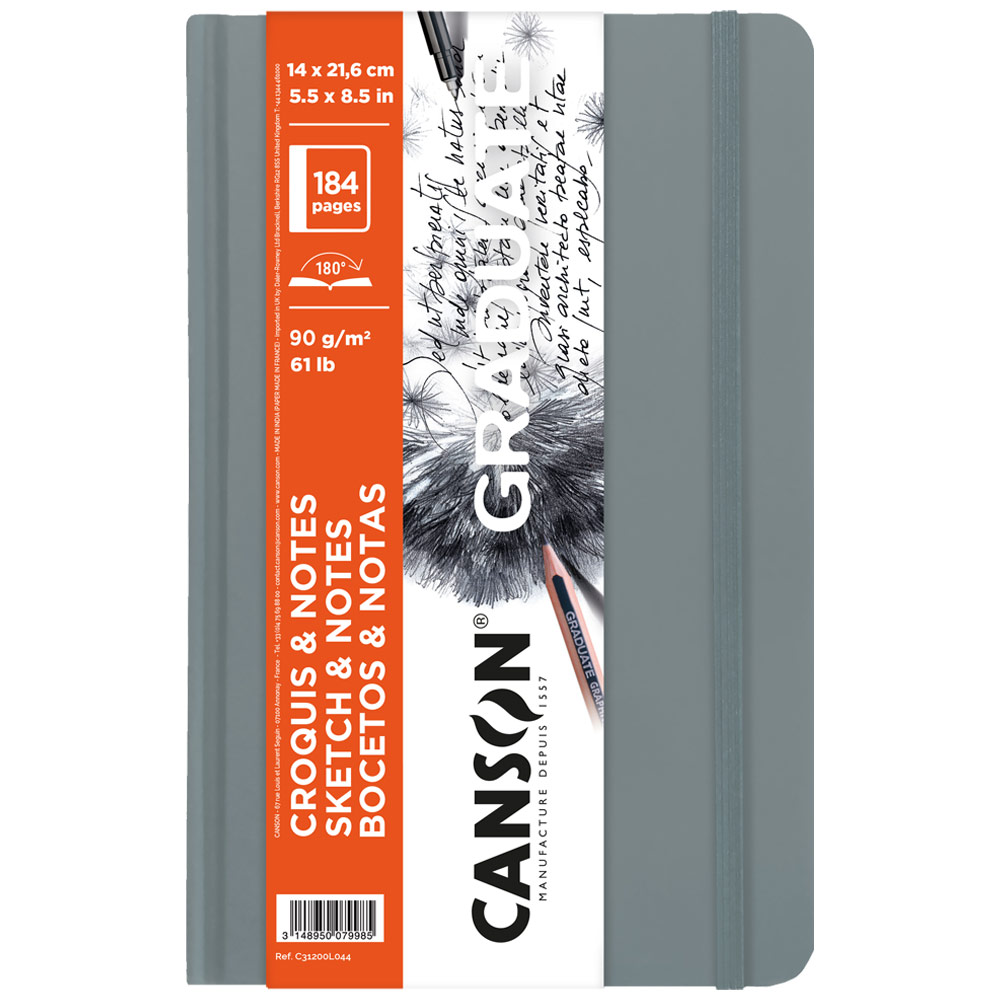 Canson Graduate Sketch & Notes Hard Book 61lb 184 Sheets 5.5"x8.5" Lt Grey
