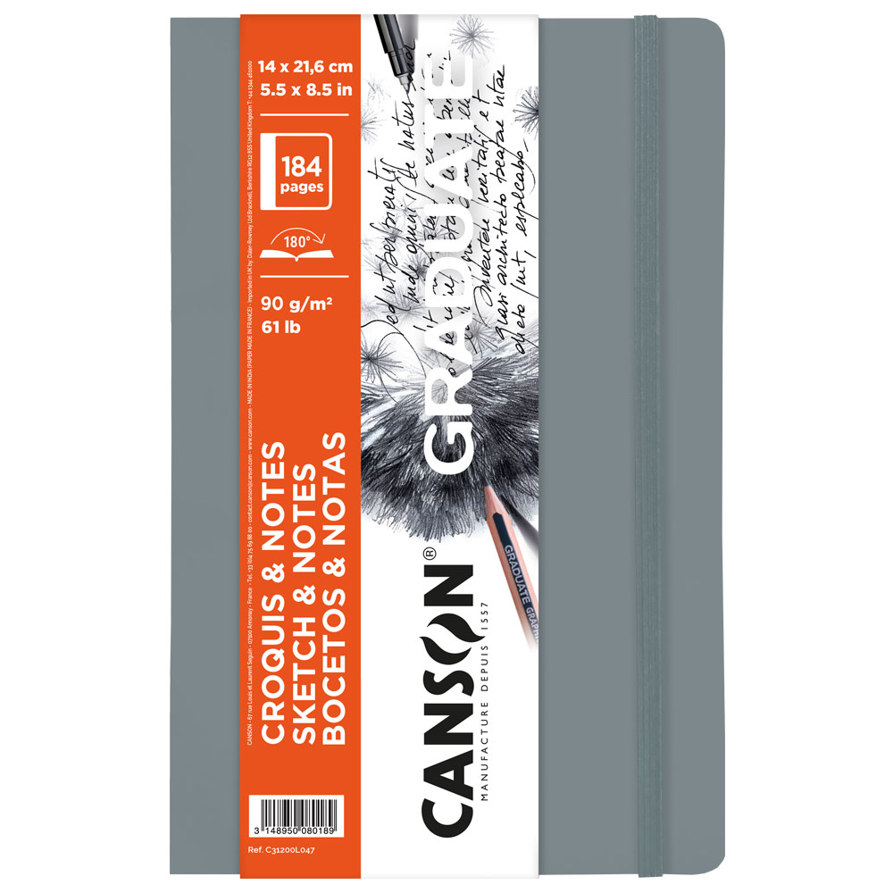 Canson Graduate Sketch & Notes Soft Book 61lb 184 Sheets 5.5"x8.5" Lt Grey
