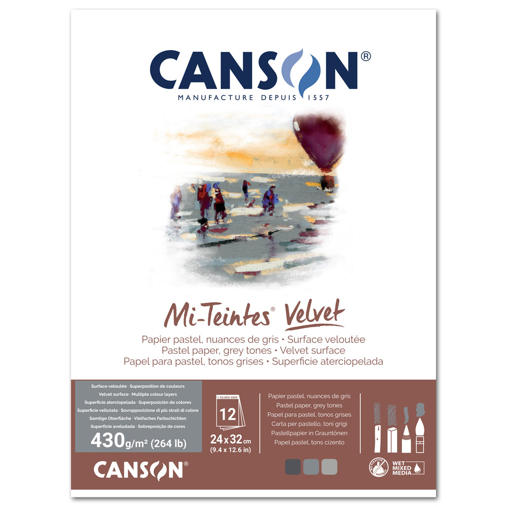Canson Mi-Teintes Velvet Pastel Paper Pad 12 Sheets 9"x12" Grey