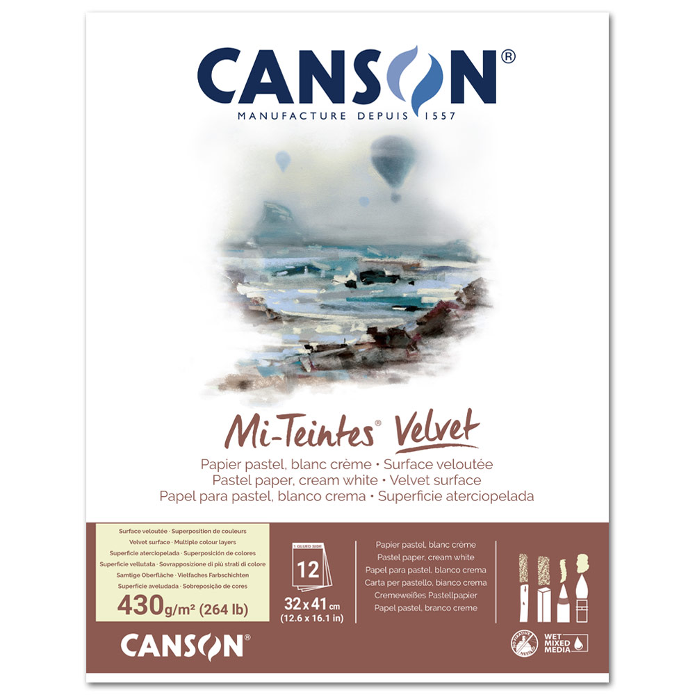 Canson Mi-Teintes Velvet Pastel Paper Pad 12 Sheets 12"x16" Cream White